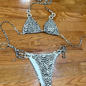 New Aerie Black and White Animal Print Bikini S